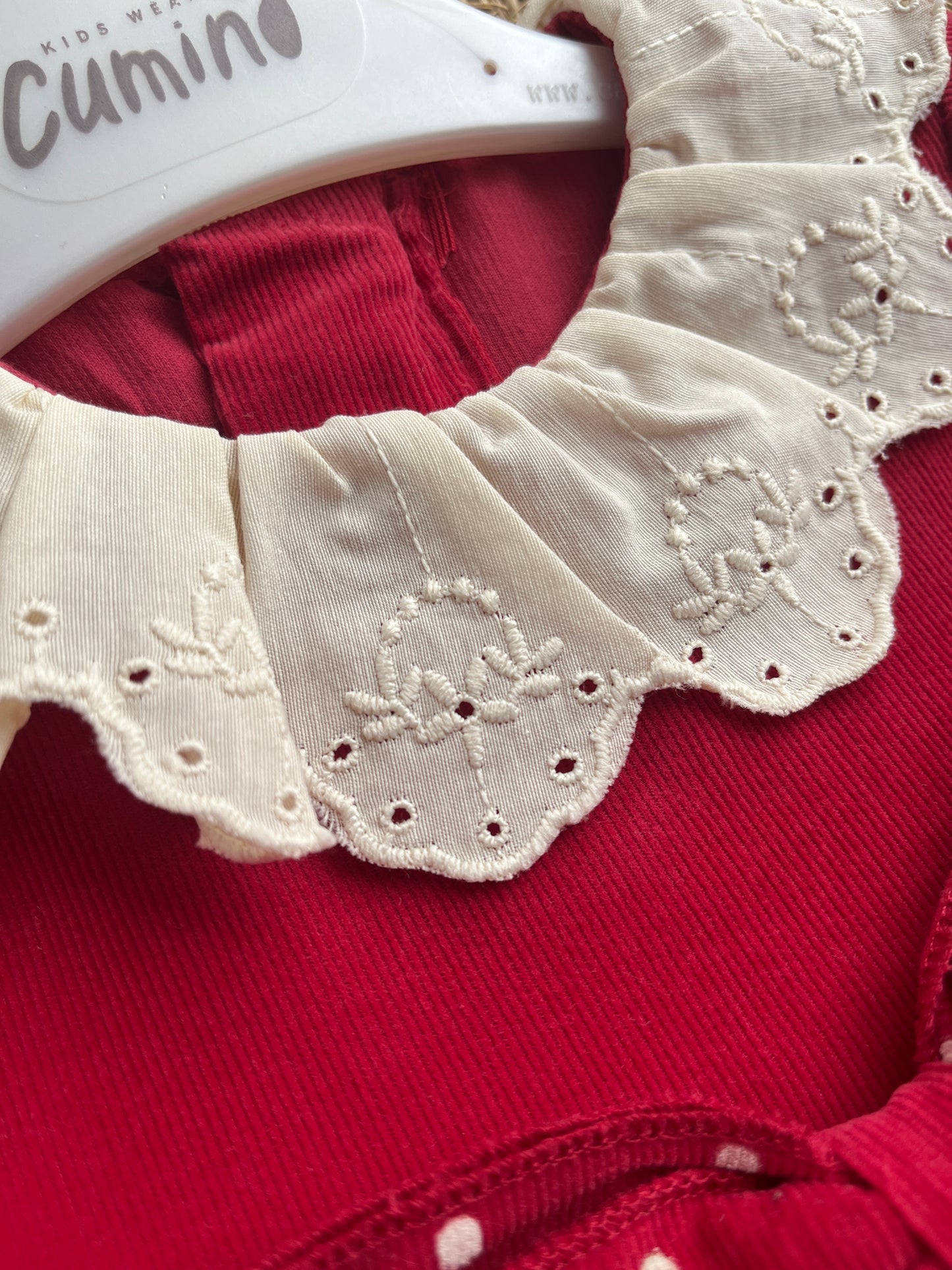 Червена рокля за момиченце с панделка - 100% памук